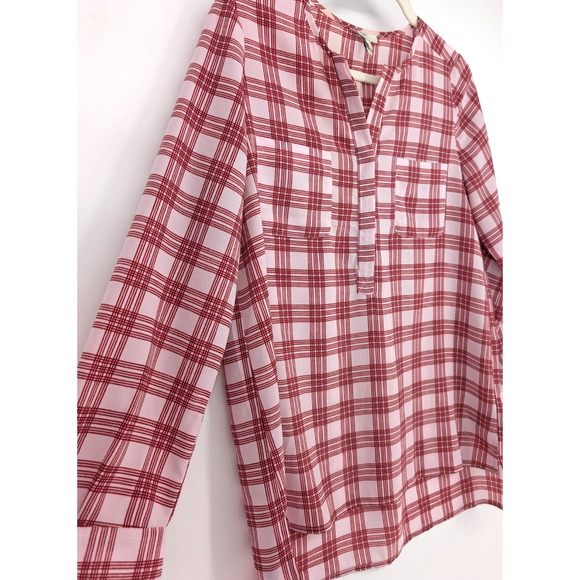 Joie Nepal Red Plaid Windowpane Sheer Blouse French Girl Cottage Chic Size Small - Picture 5 of 8
